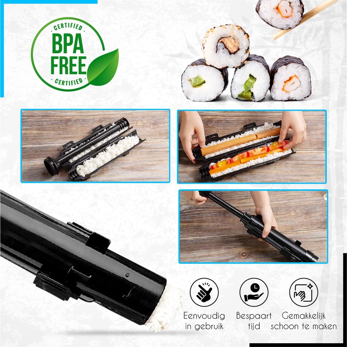 Sushi Bazooka - XXL Sushi Set - Sushi Kit Incl. 4 Paar Chopsticks - Sushi Maker 4 Sushi Bazooka - XXL Sushi Set - Sushi Kit Incl. 4 Paar Chopsticks - Sushi Maker - Afbeelding 2