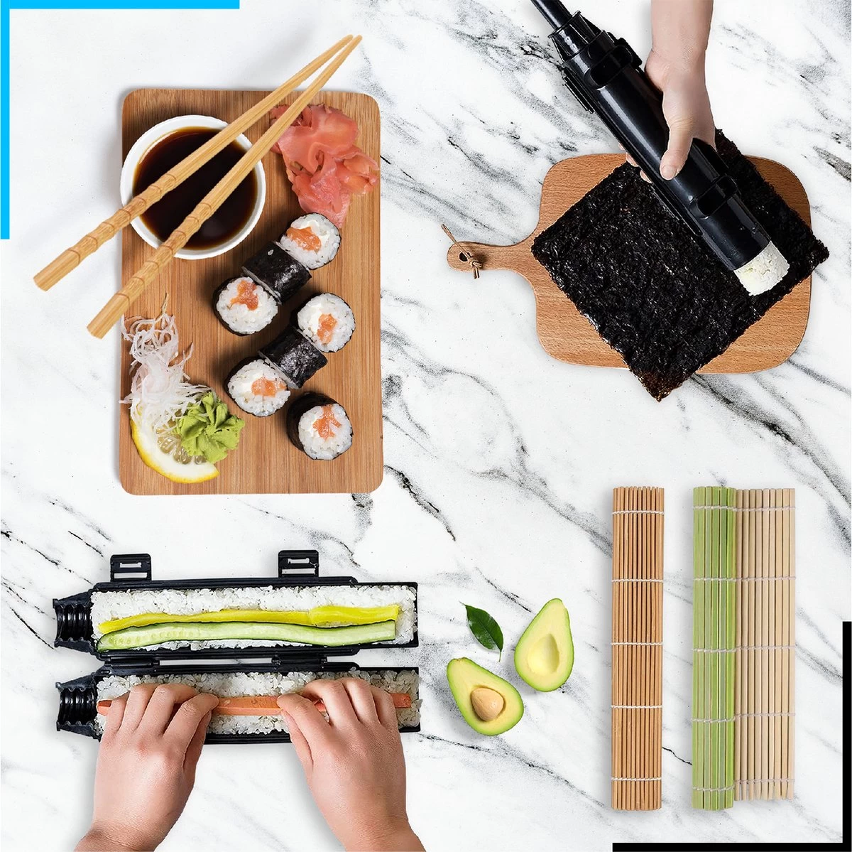 Sushi Bazooka - XXL Sushi Set - Sushi Kit Incl. 4 Paar Chopsticks - Sushi Maker 5 Sushi Bazooka - XXL Sushi Set - Sushi Kit Incl. 4 Paar Chopsticks - Sushi Maker - Afbeelding 3
