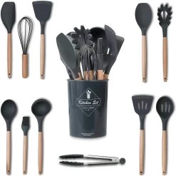 Keukengerei Set Met Houder - Kookgerei Set Spatel Pot - Keukengerei Keukenset - 12 Delige Zwart Hout -Keukenbarbecue 1200x1199 9