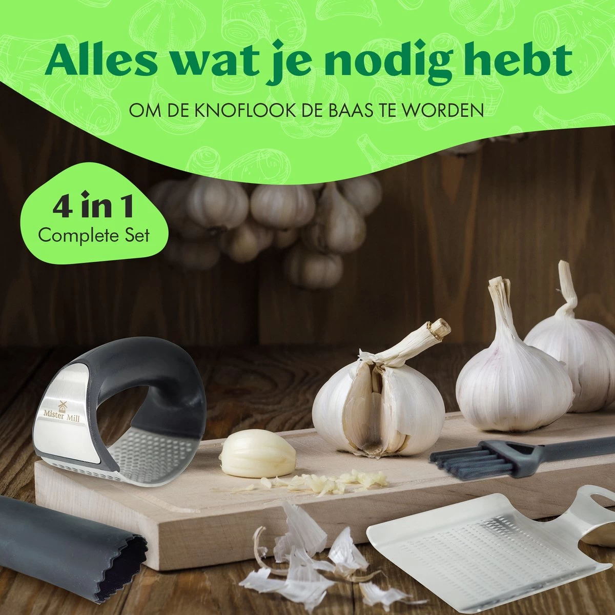 Mister Mill Knoflookpers Gemberrasp Set - Lookpers - Knoflook Pers - Gemberpers - Knoflooksnijder - Knoflookpeller - Garlic Press 6 Mister Mill Knoflookpers Gemberrasp Set - Lookpers - Knoflook Pers - Gemberpers - Knoflooksnijder - Knoflookpeller - Garlic Press - Afbeelding 4