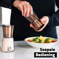 Peper En Zoutmolen Set Van 2 - Koperen Pepermolen En Zoutmolen - Koper RVS - Verstelbare Maalgraad - Bamboe Houder -Keukenbarbecue 1200x1200 1071