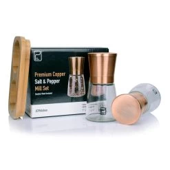 Peper En Zoutmolen Set Van 2 - Koperen Pepermolen En Zoutmolen - Koper RVS - Verstelbare Maalgraad - Bamboe Houder -Keukenbarbecue 1200x1200 1073