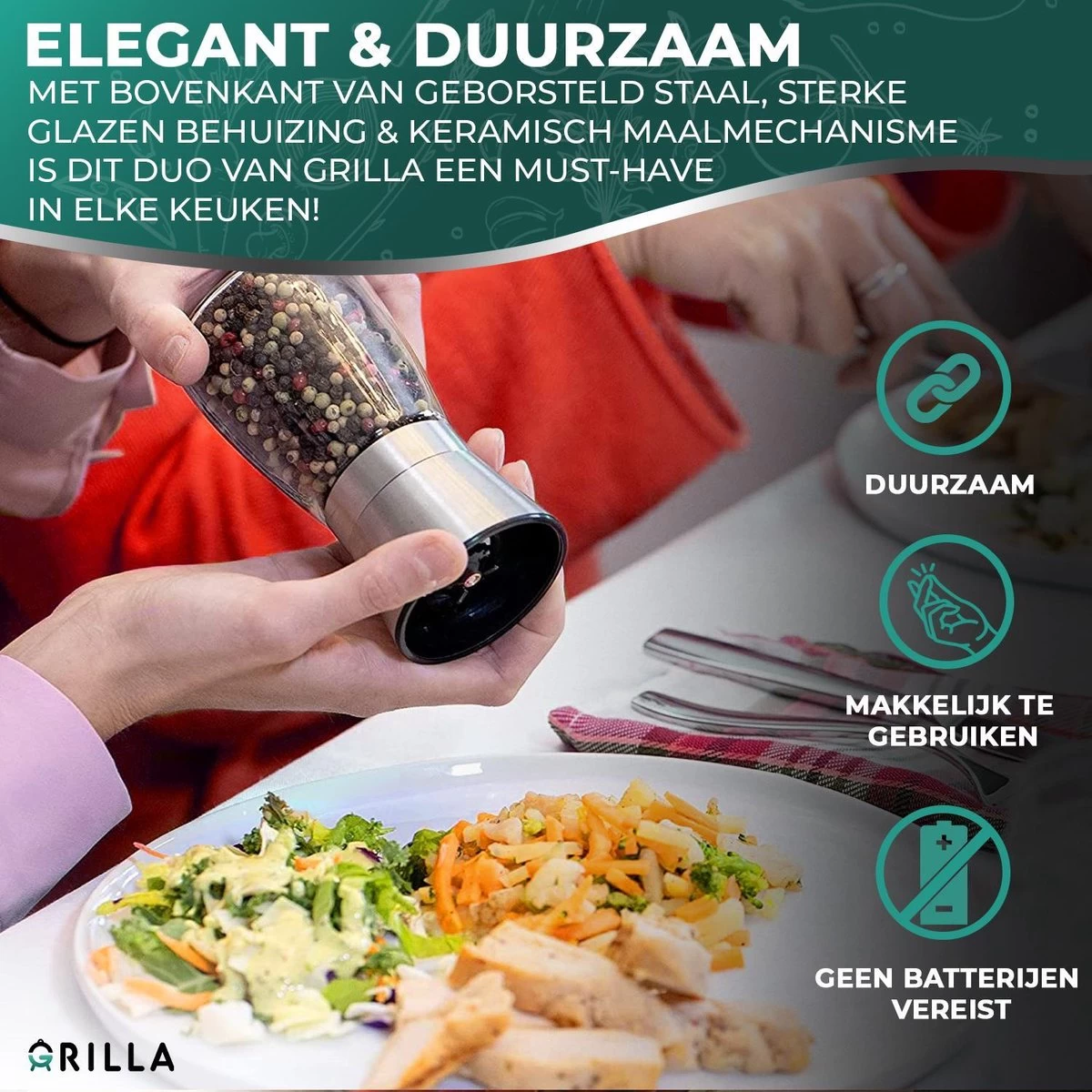 Peper En Zoutmolen Set - RVS Zout En Peperstel - Zoutvaatje En Pepermolen - 2 In 1 4 Peper En Zoutmolen Set - RVS Zout En Peperstel - Zoutvaatje En Pepermolen - 2 In 1 - Afbeelding 2