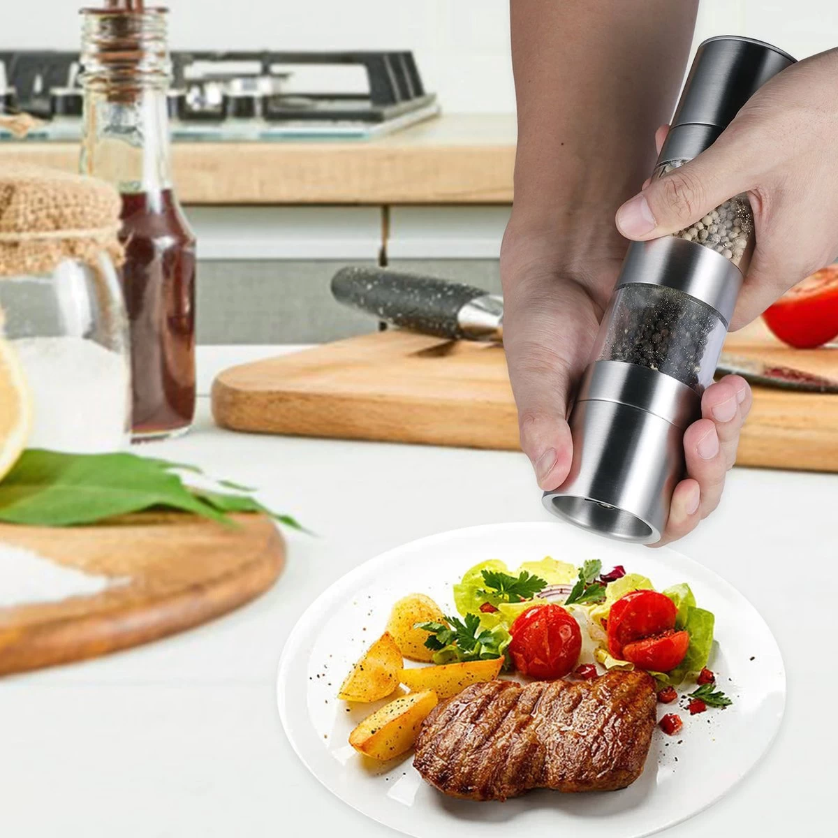 Merkloos Peper- En Zoutmolen- 2 In 1 - RVS - 22 X 5,2 Cm 6 Merkloos Peper- En Zoutmolen- 2 In 1 - RVS - 22 X 5,2 Cm - Afbeelding 4