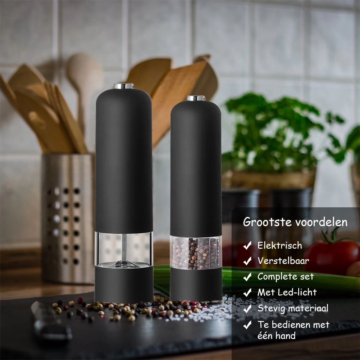 PROKING Elektrische Pepermolen En Zoutmolen – Pepermolen – Zoutmolen – Verstelbaar – Zwart – Elektrisch – Set Van 2 5 PROKING Elektrische Pepermolen En Zoutmolen – Pepermolen – Zoutmolen – Verstelbaar – Zwart – Elektrisch – Set Van 2 - Afbeelding 3