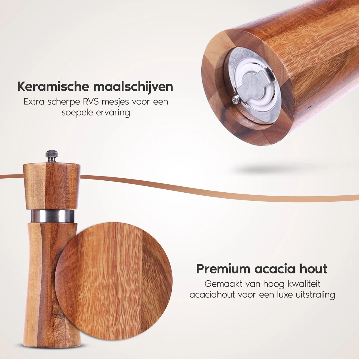 Luxe Peper En Zoutmolen Set - Pepermolen - Acacia Hout - RVS - 21cm 5 Luxe Peper En Zoutmolen Set - Pepermolen - Acacia Hout - RVS - 21cm - Afbeelding 3