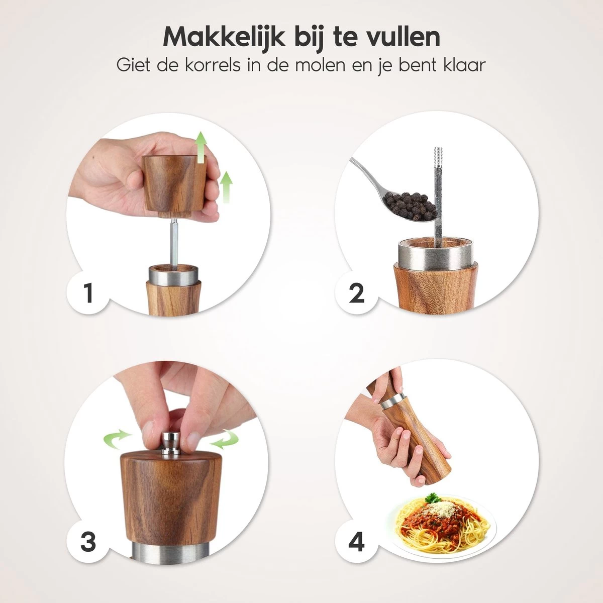 Luxe Peper En Zoutmolen Set - Pepermolen - Acacia Hout - RVS - 21cm 6 Luxe Peper En Zoutmolen Set - Pepermolen - Acacia Hout - RVS - 21cm - Afbeelding 4