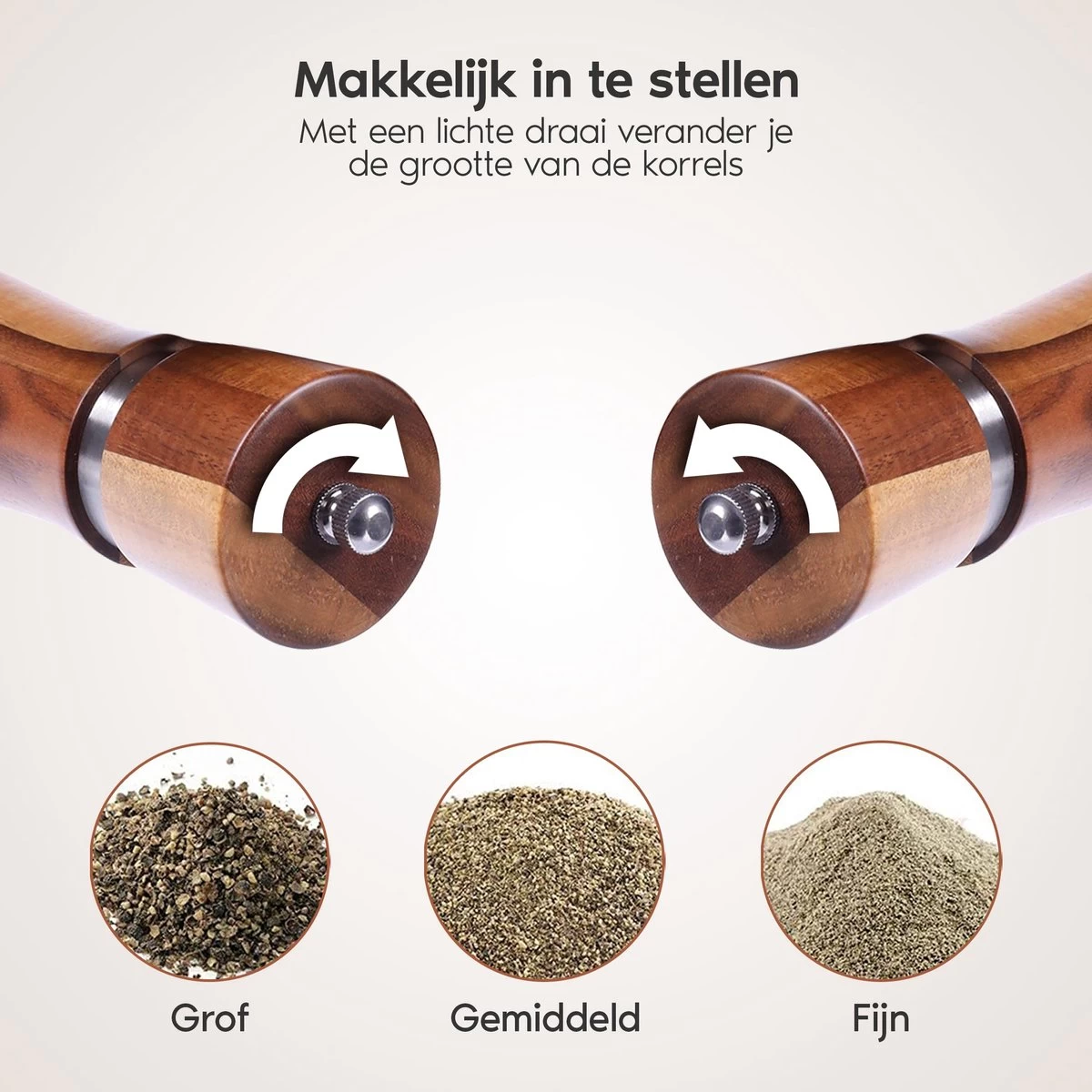 Luxe Peper En Zoutmolen Set - Pepermolen - Acacia Hout - RVS - 21cm 8 Luxe Peper En Zoutmolen Set - Pepermolen - Acacia Hout - RVS - 21cm - Afbeelding 6