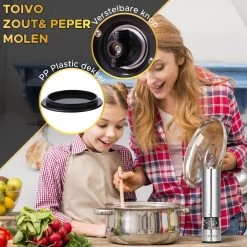Toivo Kitchen Elektrische Zout En Pepermolen 2 Stuks - Incl. 8 AA Batterijen - Zilver - Verstelbare Maalgraad - Keukengerei - Kruidenmolen - Peper- En Zoutstel -Keukenbarbecue 1200x1200 1108