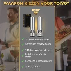 Toivo Kitchen Elektrische Zout En Pepermolen 2 Stuks - Incl. 8 AA Batterijen - Zilver - Verstelbare Maalgraad - Keukengerei - Kruidenmolen - Peper- En Zoutstel -Keukenbarbecue 1200x1200 1110