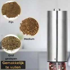 Toivo Kitchen Elektrische Zout En Pepermolen 2 Stuks - Incl. 8 AA Batterijen - Zilver - Verstelbare Maalgraad - Keukengerei - Kruidenmolen - Peper- En Zoutstel -Keukenbarbecue 1200x1200 1113