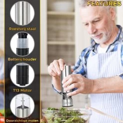 Toivo Kitchen Elektrische Zout En Pepermolen 2 Stuks - Incl. 8 AA Batterijen - Zilver - Verstelbare Maalgraad - Keukengerei - Kruidenmolen - Peper- En Zoutstel -Keukenbarbecue 1200x1200 1114