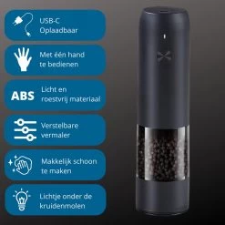 GOV Elektrische Peper- En Zoutmolen Zwart XL Set Oplaadbaar - Pepermolen - Peper En Zoutstel -Keukenbarbecue 1200x1200 1115