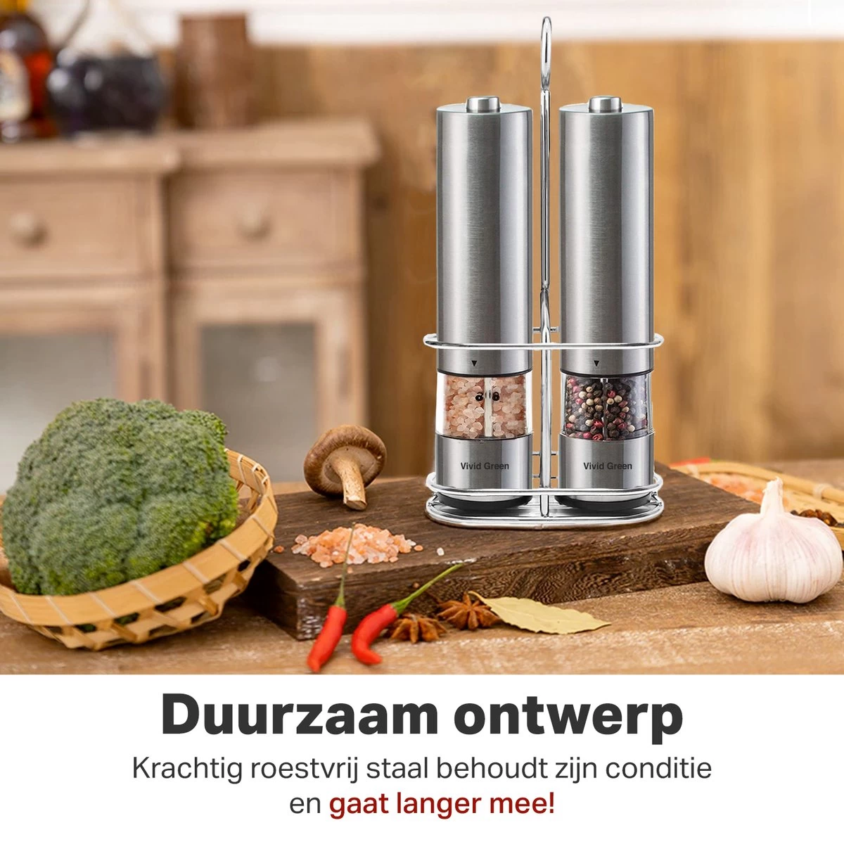 Vivid Green Elektrische Peper En Zoutmolen Set - Zoutstellen - Zoutmolen - Kruidenmolen - Zout En Pepermolen Set - Incl. Houder - RVS 4 Vivid Green Elektrische Peper En Zoutmolen Set - Zoutstellen - Zoutmolen - Kruidenmolen - Zout En Pepermolen Set - Incl. Houder - RVS - Afbeelding 2