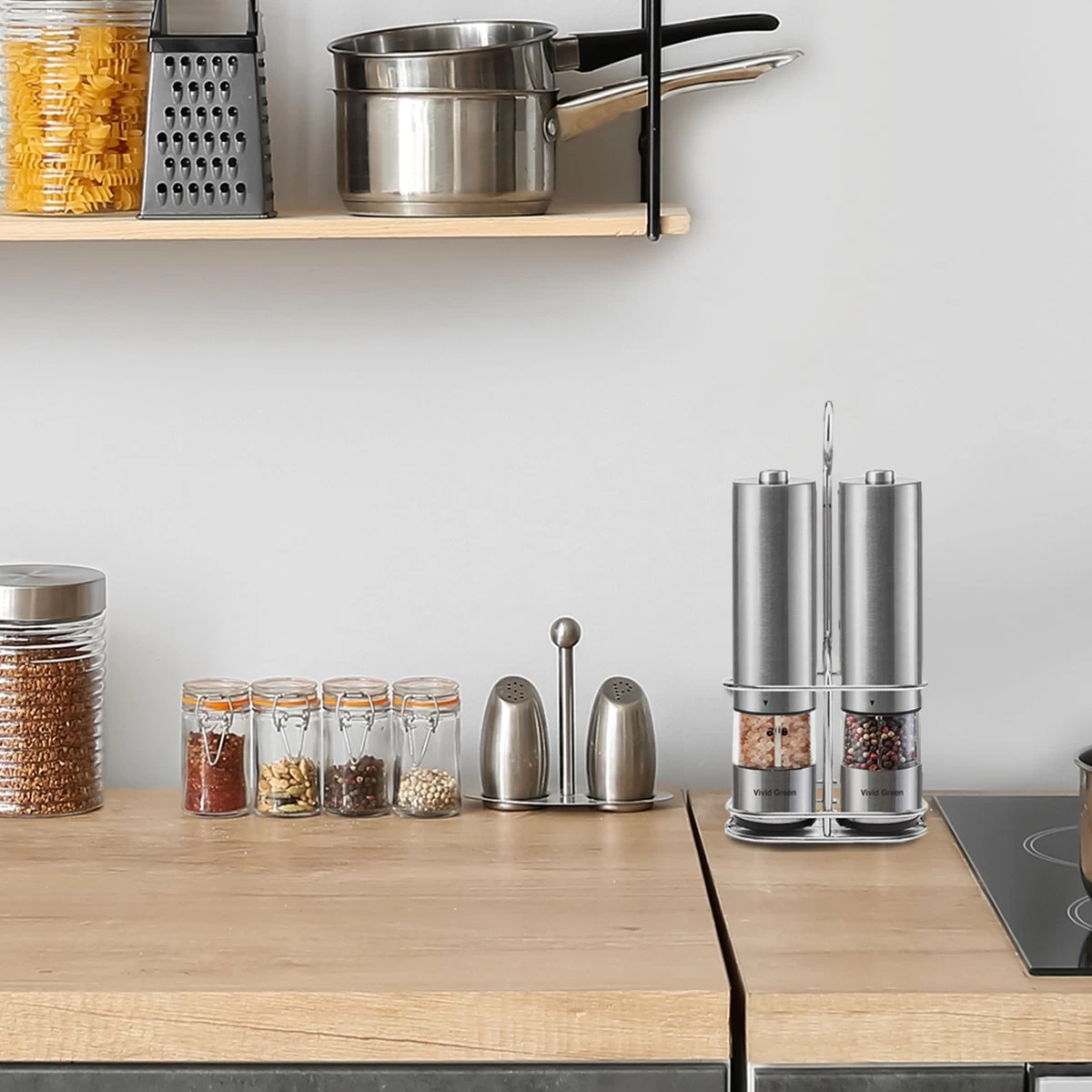 Vivid Green Elektrische Peper En Zoutmolen Set - Zoutstellen - Zoutmolen - Kruidenmolen - Zout En Pepermolen Set - Incl. Houder - RVS 8 Vivid Green Elektrische Peper En Zoutmolen Set - Zoutstellen - Zoutmolen - Kruidenmolen - Zout En Pepermolen Set - Incl. Houder - RVS - Afbeelding 6