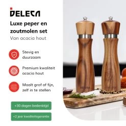 Deleca Peper En Zoutmolen Set - Handmatig Design - Pepermolen - Incl. Geschenkdoos - Premium FSC Acacia Hout - 20 Cm -Keukenbarbecue 1200x1200 1141