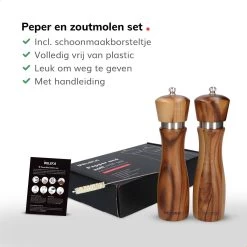 Deleca Peper En Zoutmolen Set - Handmatig Design - Pepermolen - Incl. Geschenkdoos - Premium FSC Acacia Hout - 20 Cm -Keukenbarbecue 1200x1200 1144