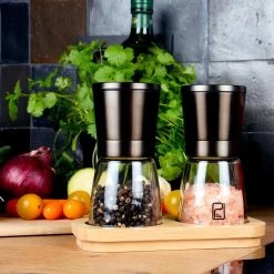 Peper En Zoutmolen Set Van 2 - Pepermolen En Zoutmolen Zwart - Gunmetal RVS - Verstelbare Maalgraad - Bamboe Houder -Keukenbarbecue 1200x1200 1149