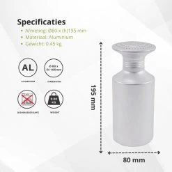 Veluw Zoutstrooier Aluminium - Professionele Zoutstrooier Horeca - Met Schroefdop - Ø8x(H)19,5cm -Keukenbarbecue 1200x1200 1152