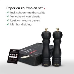 Deleca Luxe Peper En Zoutmolen Set - Met Geschenkdoos - Zout / Pepermolen - Rubberhout - Zwart & Goud -Keukenbarbecue 1200x1200 1172