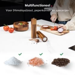 Deleca Luxe Peper En Zoutmolen Set - Zout / Pepermolen - Handmatig - Met Navul Lepel & Geschenkdoos - Acacia Hout - Rond -Keukenbarbecue 1200x1200 1178