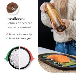Deleca Luxe Peper En Zoutmolen Set - Zout / Pepermolen - Handmatig - Met Navul Lepel & Geschenkdoos - Acacia Hout - Rond -Keukenbarbecue 1200x1200 1179