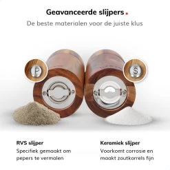 Deleca Luxe Peper En Zoutmolen Set - Zout / Pepermolen - Handmatig - Met Navul Lepel & Geschenkdoos - Acacia Hout - Rond -Keukenbarbecue 1200x1200 1184