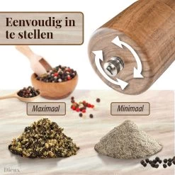 Dieux® - Peper En Zoutmolen Set - Cilinder Vorm - 22CM - Zout Peper Kruiden - 2 Stuks - Acacia Hout - Instelbare Maalgraad - Duurzaam - Luxe Kwaliteit - Hervulbaar - Pepermolen - Zoutmolen - BBQ Accesoires - Pasen -Keukenbarbecue 1200x1200 1187