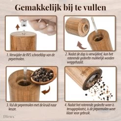 Dieux® - Peper En Zoutmolen Set - Cilinder Vorm - 22CM - Zout Peper Kruiden - 2 Stuks - Acacia Hout - Instelbare Maalgraad - Duurzaam - Luxe Kwaliteit - Hervulbaar - Pepermolen - Zoutmolen - BBQ Accesoires - Pasen -Keukenbarbecue 1200x1200 1188
