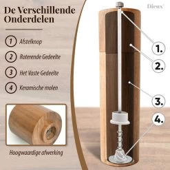 Dieux® - Peper En Zoutmolen Set - Cilinder Vorm - 22CM - Zout Peper Kruiden - 2 Stuks - Acacia Hout - Instelbare Maalgraad - Duurzaam - Luxe Kwaliteit - Hervulbaar - Pepermolen - Zoutmolen - BBQ Accesoires - Pasen -Keukenbarbecue 1200x1200 1190