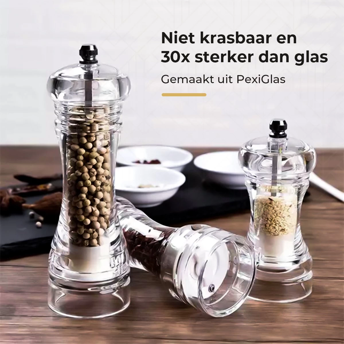 101Products Peper- & Zoutmolen Set - Acryl - Transparant - Verstelbare Maalgraad - Zeezout én Kruidenmixes 5 101Products Peper- & Zoutmolen Set - Acryl - Transparant - Verstelbare Maalgraad - Zeezout én Kruidenmixes - Afbeelding 3