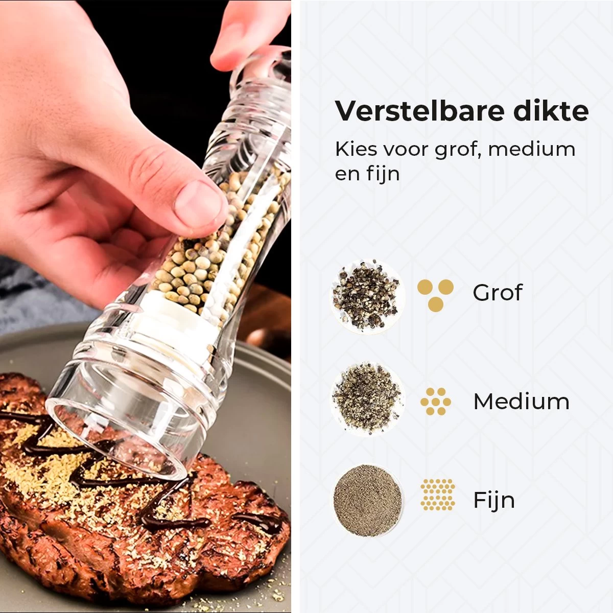 101Products Peper- & Zoutmolen Set - Acryl - Transparant - Verstelbare Maalgraad - Zeezout én Kruidenmixes 10 101Products Peper- & Zoutmolen Set - Acryl - Transparant - Verstelbare Maalgraad - Zeezout én Kruidenmixes - Afbeelding 8