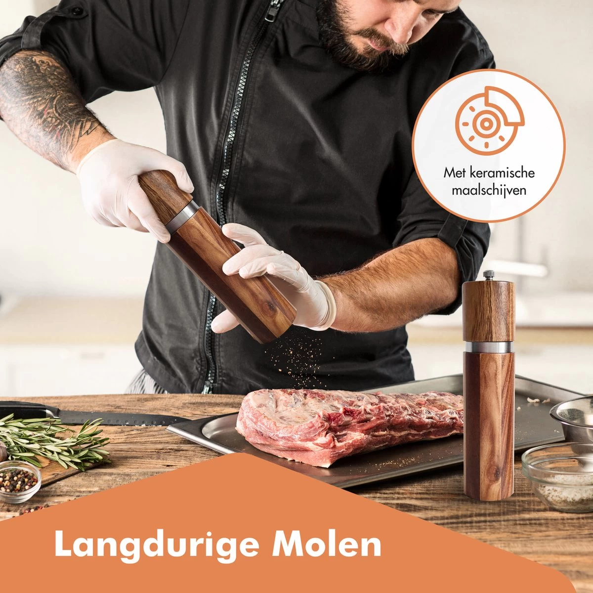 Luxe Peper En Zoutmolen Set - Pepermolen - Acacia Hout - RVS - 21cm Rond 6 Luxe Peper En Zoutmolen Set - Pepermolen - Acacia Hout - RVS - 21cm Rond - Afbeelding 4