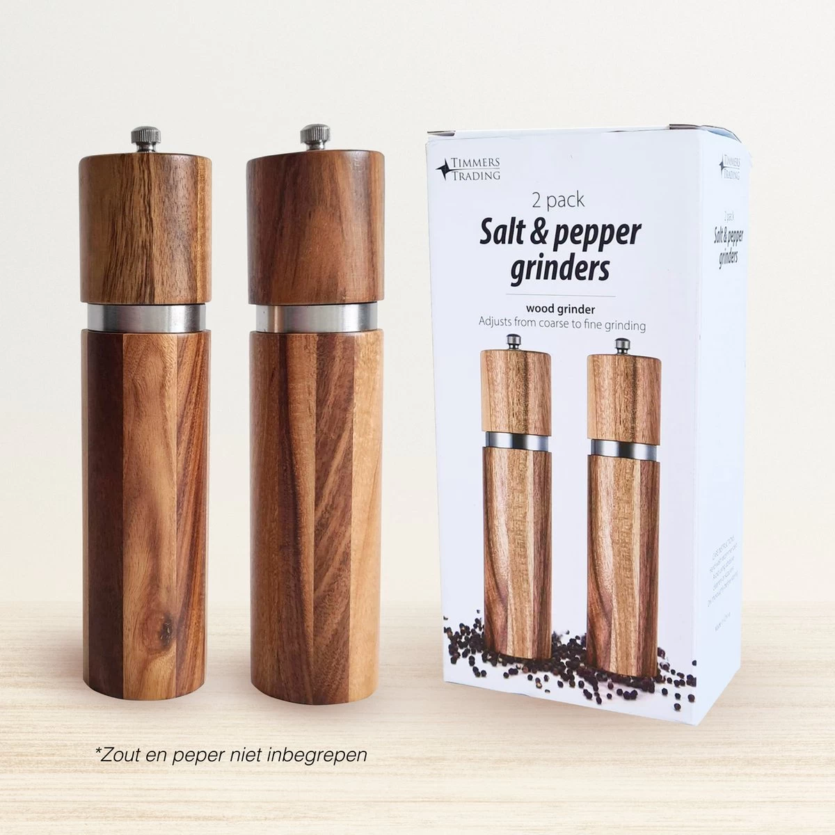 Luxe Peper En Zoutmolen Set - Pepermolen - Acacia Hout - RVS - 21cm Rond 7 Luxe Peper En Zoutmolen Set - Pepermolen - Acacia Hout - RVS - 21cm Rond - Afbeelding 5