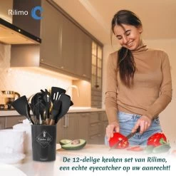 Keukengerei Set Met Houder - Kookgerei Set Spatel Pot - Keukengerei Keukenset - 12 Delige Zwart Hout -Keukenbarbecue 1200x1200 1263