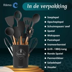 Keukengerei Set Met Houder - Kookgerei Set Spatel Pot - Keukengerei Keukenset - 12 Delige Zwart Hout -Keukenbarbecue 1200x1200 1267