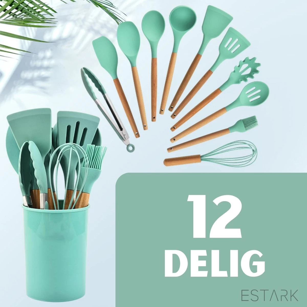 ESTARK® Keukengerei Set - Keukengerei Houder - Keukengerei Set Met Houder - 12 Delig - Antraciet Zwart - Houten Steel - Siliconen - Kerstcadeau - Pastalepel - Spatel Voor Beslag - Open Spatel - Grote Lepel - Open Lepel - Soeplepel - Keuken Spatels 12 3 ESTARK® Keukengerei Set - Keukengerei Houder - Keukengerei Set Met Houder - 12 Delig - Antraciet Zwart - Houten Steel - Siliconen - Kerstcadeau - Pastalepel - Spatel Voor Beslag - Open Spatel - Grote Lepel - Open Lepel - Soeplepel - Keuken Spatels 12