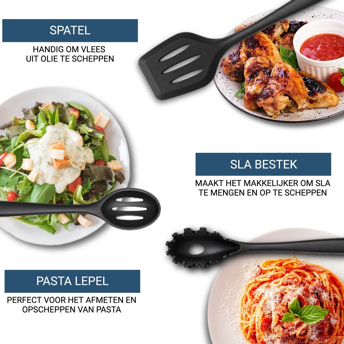 Keukengerei Set 11 Delig - Hittebestendig / BPA Vrij / Siliconen - Kookgerei Met Houder 5 Keukengerei Set 11 Delig - Hittebestendig / BPA Vrij / Siliconen - Kookgerei Met Houder - Afbeelding 3