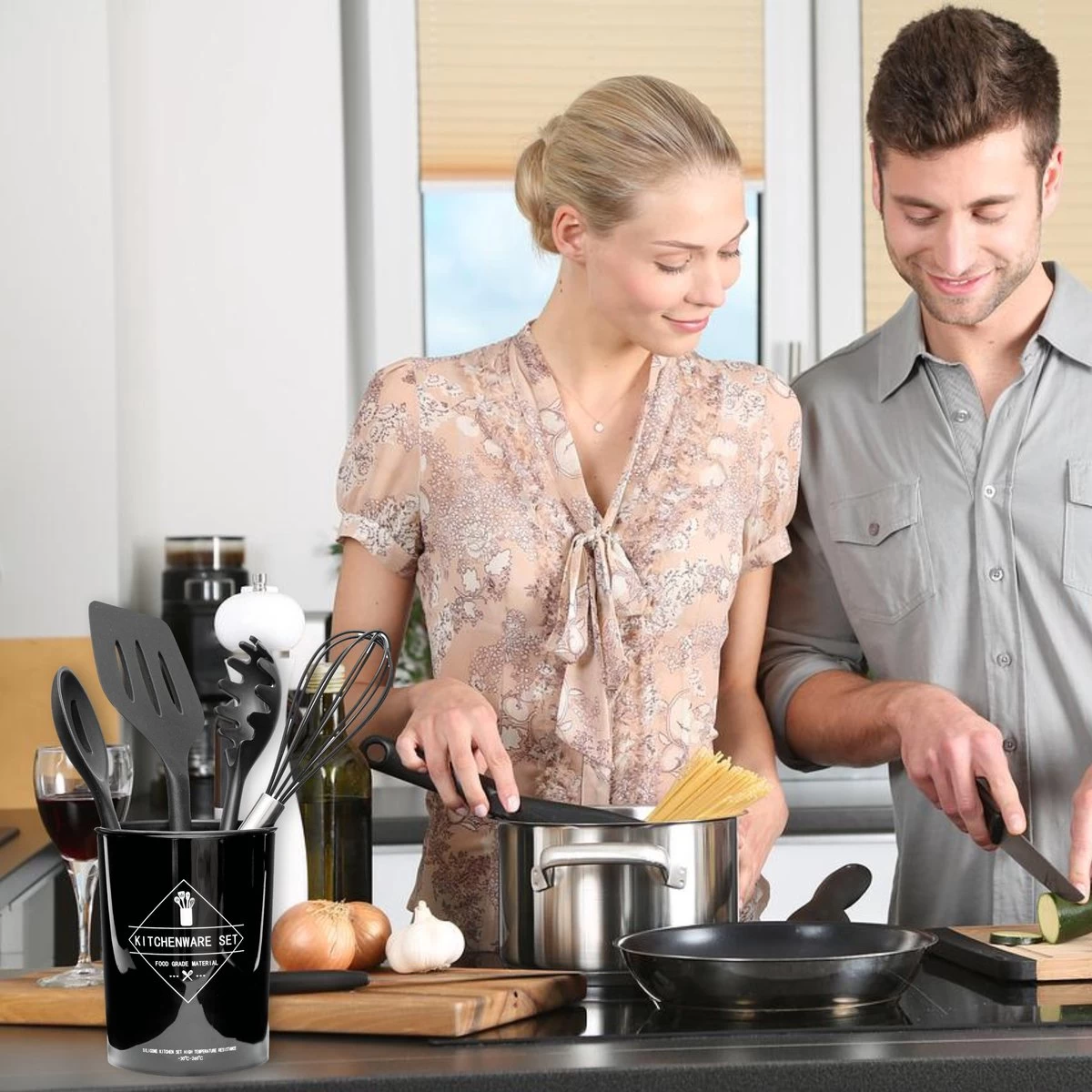 Keukengerei Set 11 Delig - Hittebestendig / BPA Vrij / Siliconen - Kookgerei Met Houder 13 Keukengerei Set 11 Delig - Hittebestendig / BPA Vrij / Siliconen - Kookgerei Met Houder - Afbeelding 11