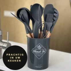 Keukengerei Set - Keukengerei Houder - Keukengerei Set Met Houder - 12 Delig - Antraciet Zwart - Houten Steel - Siliconen - Kerstcadeau - Fienosa -Keukenbarbecue 1200x1200 1292