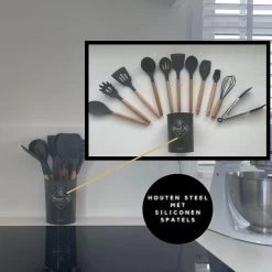 Keukengerei Set - Keukengerei Houder - Keukengerei Set Met Houder - 12 Delig - Antraciet Zwart - Houten Steel - Siliconen - Kerstcadeau - Fienosa -Keukenbarbecue 1200x1200 1294