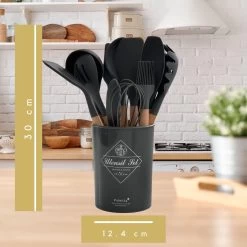 Keukengerei Set - Keukengerei Houder - Keukengerei Set Met Houder - 12 Delig - Antraciet Zwart - Houten Steel - Siliconen - Kerstcadeau - Fienosa -Keukenbarbecue 1200x1200 1295