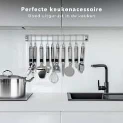 Cheqo® Ophangbare Keukengerei - RVS Keukengerei Met Houder - Keukenset Muurhouder - Ophangrek Met Haken - Met Blikopener - Kaasschaaf - Garde - Flessenopener - Dunschiller - Schilmes - Pizzaroller - Knoflookpers - 9 Delig -Keukenbarbecue 1200x1200 1296