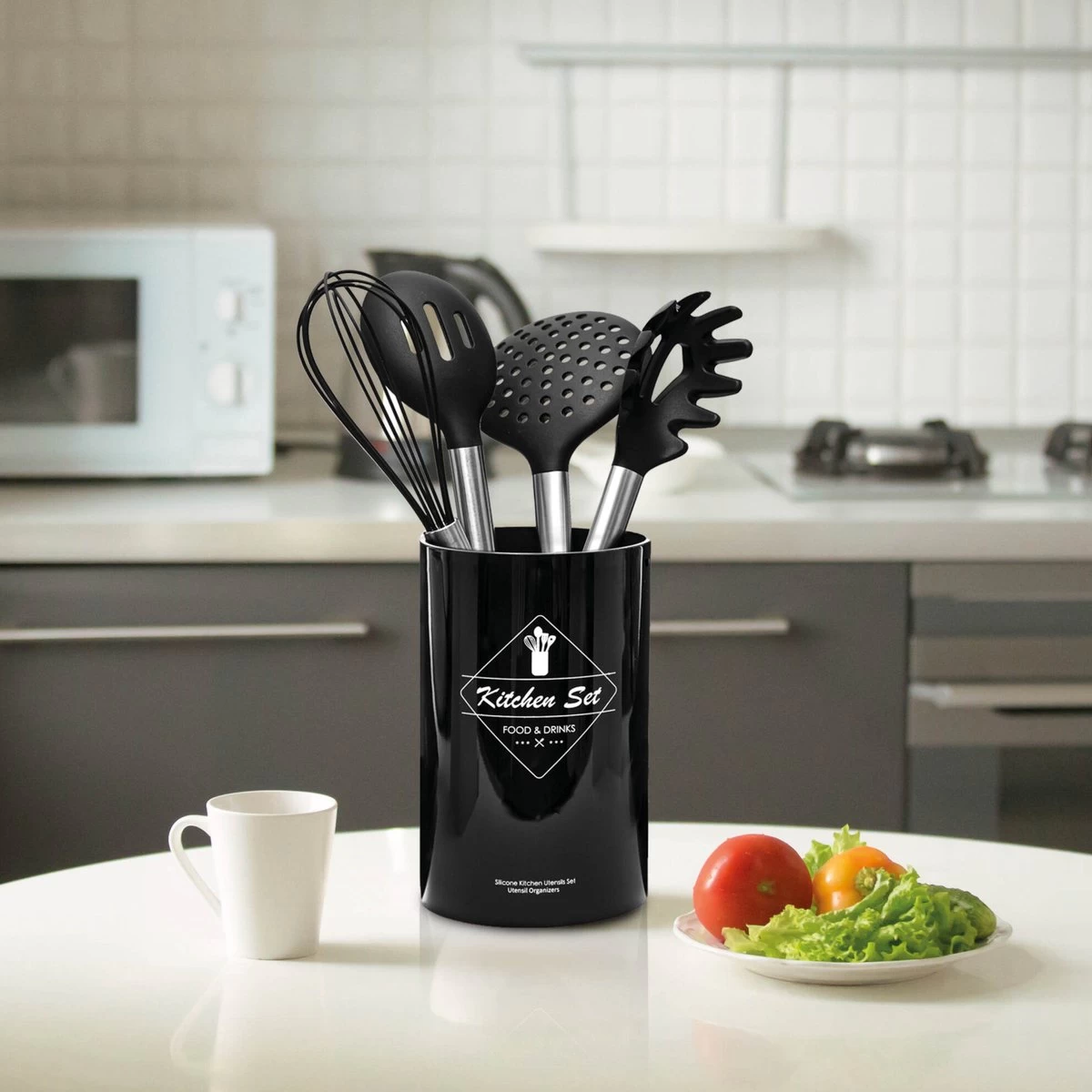 Keukengerei Set Met Houder 14 Delig - Hittebestendig / BPA Vrij / Siliconen - Keuken Gerei - Keukenset 5 Keukengerei Set Met Houder 14 Delig - Hittebestendig / BPA Vrij / Siliconen - Keuken Gerei - Keukenset - Afbeelding 3