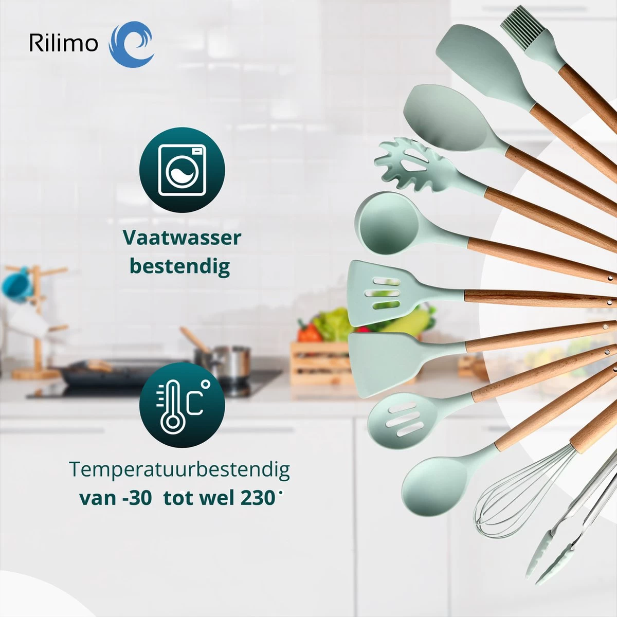 Keukengerei Set Met Houder - Kookgerei Set Spatel Pot - Keukengerei Keukenset - 12 Delig Mint Groen 5 Keukengerei Set Met Houder - Kookgerei Set Spatel Pot - Keukengerei Keukenset - 12 Delig Mint Groen - Afbeelding 3