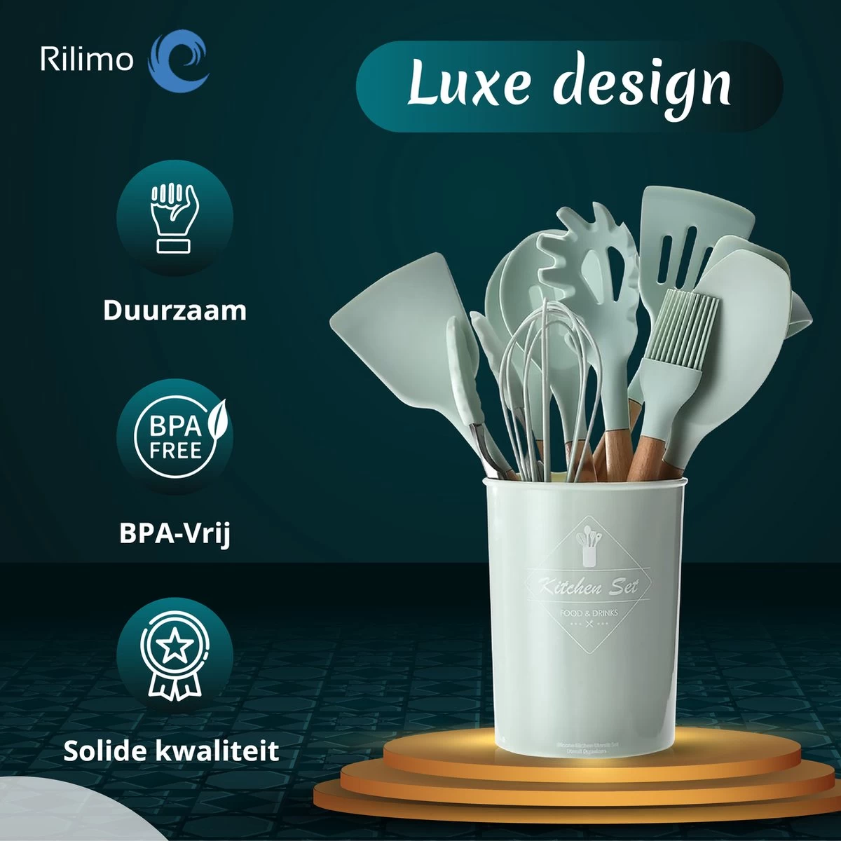 Keukengerei Set Met Houder - Kookgerei Set Spatel Pot - Keukengerei Keukenset - 12 Delig Mint Groen 8 Keukengerei Set Met Houder - Kookgerei Set Spatel Pot - Keukengerei Keukenset - 12 Delig Mint Groen - Afbeelding 6