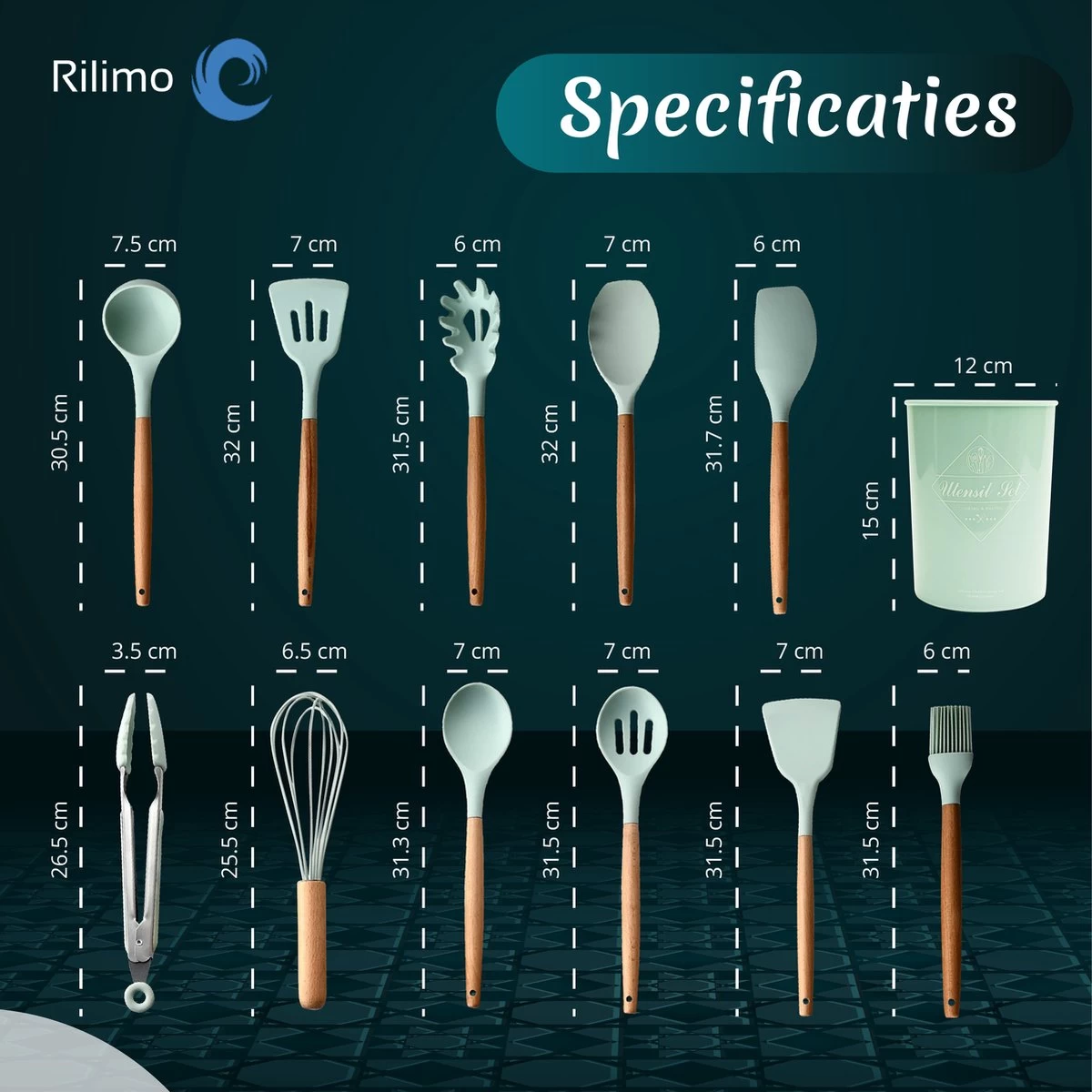 Keukengerei Set Met Houder - Kookgerei Set Spatel Pot - Keukengerei Keukenset - 12 Delig Mint Groen 9 Keukengerei Set Met Houder - Kookgerei Set Spatel Pot - Keukengerei Keukenset - 12 Delig Mint Groen - Afbeelding 7