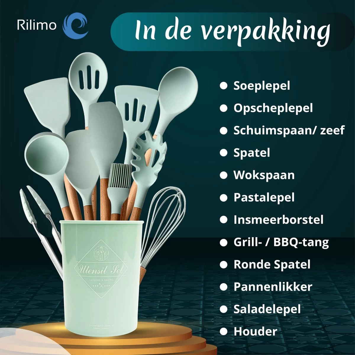 Keukengerei Set Met Houder - Kookgerei Set Spatel Pot - Keukengerei Keukenset - 12 Delig Mint Groen 10 Keukengerei Set Met Houder - Kookgerei Set Spatel Pot - Keukengerei Keukenset - 12 Delig Mint Groen - Afbeelding 8
