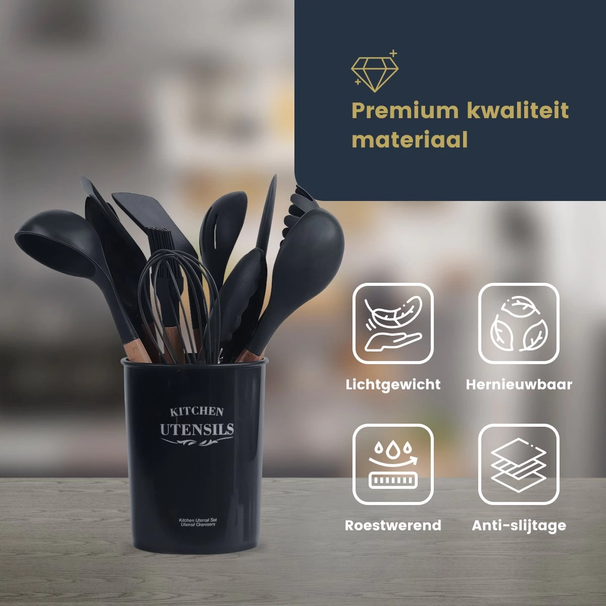 Hescom 34-delige Siliconen Keukengerei Set Met Houder - Kookgerei Set Met Ergonomisch Design - Antraciet Grijs 9 Hescom 34-delige Siliconen Keukengerei Set Met Houder - Kookgerei Set Met Ergonomisch Design - Antraciet Grijs - Afbeelding 7