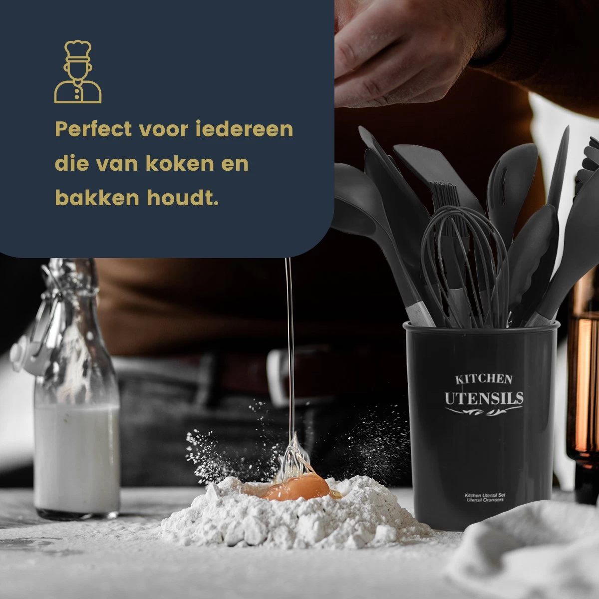 Hescom 34-delige Siliconen Keukengerei Set Met Houder - Kookgerei Set Met Ergonomisch Design - Antraciet Grijs 10 Hescom 34-delige Siliconen Keukengerei Set Met Houder - Kookgerei Set Met Ergonomisch Design - Antraciet Grijs - Afbeelding 8